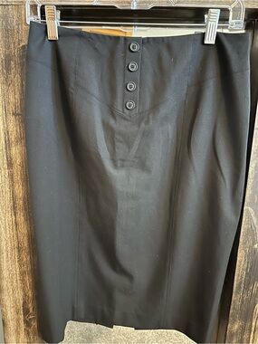 Nine West Black Pencil Skirt Size 4 Button Detail Career Office Stretch Midi